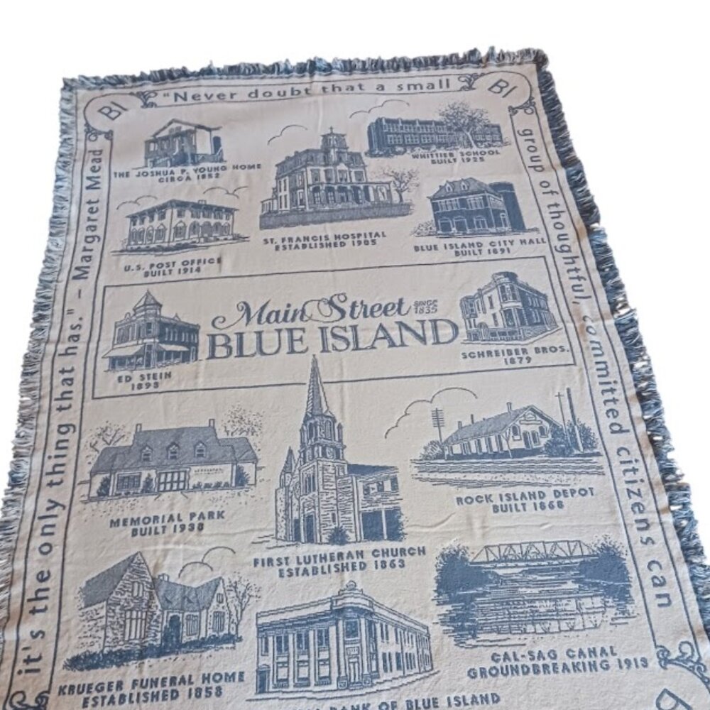 Blue Island IL Souvenir Throw Blanket Tapestry Historical Places